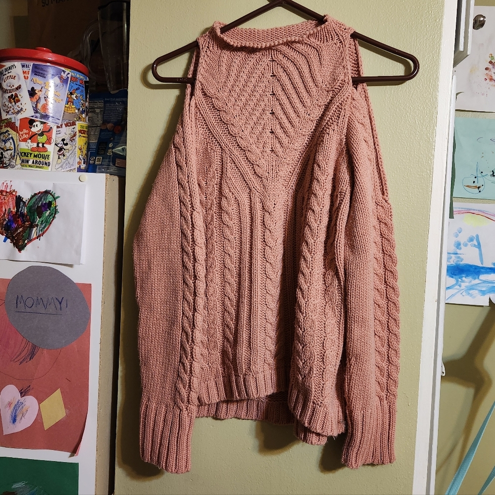 Pink Cold Shoulder Knit Sweater
